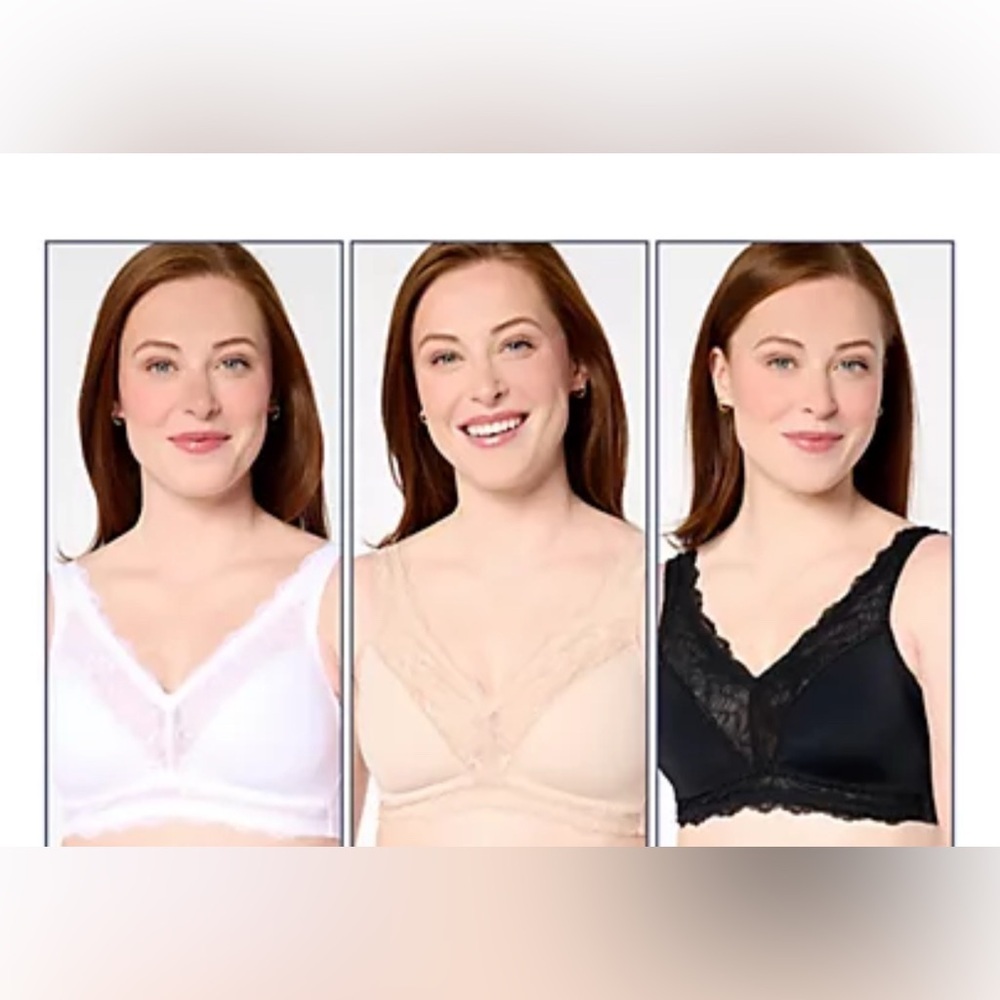 BREEZIES SOFT SUPPORT LACE WIRELESS UNLINED BRA BUNDLE OF 3 NEW